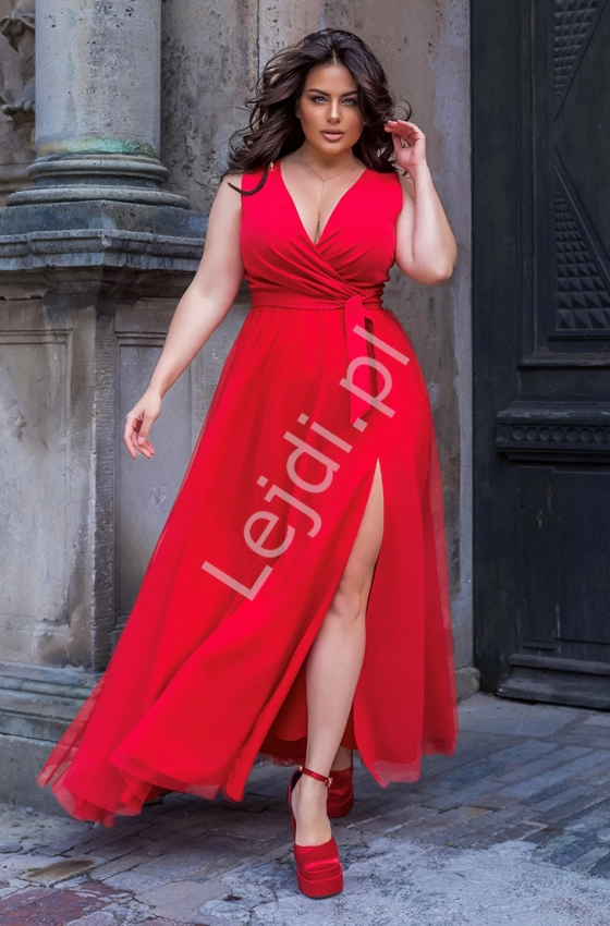 Czerwona suknia Plus Size na studniówkę, wesele, sylwestra HB248