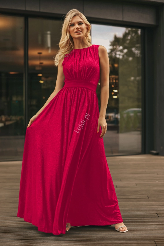 Czerwona suknia wieczorowa z brokatem, m427A 