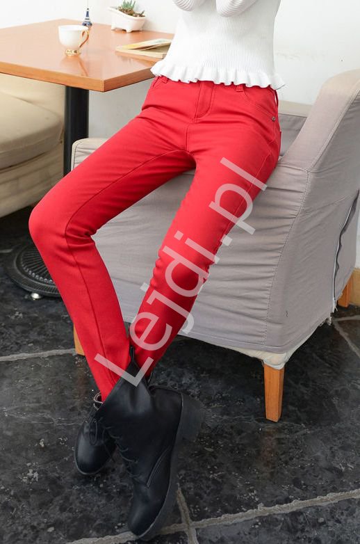 Czerwone elastyczne spodnie damskie - Lejdi