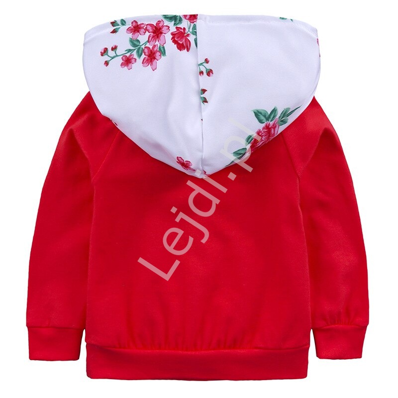 Czerwono biały dres dla dziewczynki w kolorowe kwiaty 135
