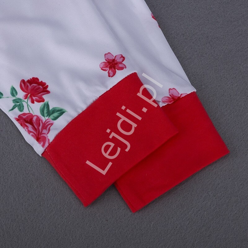 Czerwono biały dres dla dziewczynki w kolorowe kwiaty 135