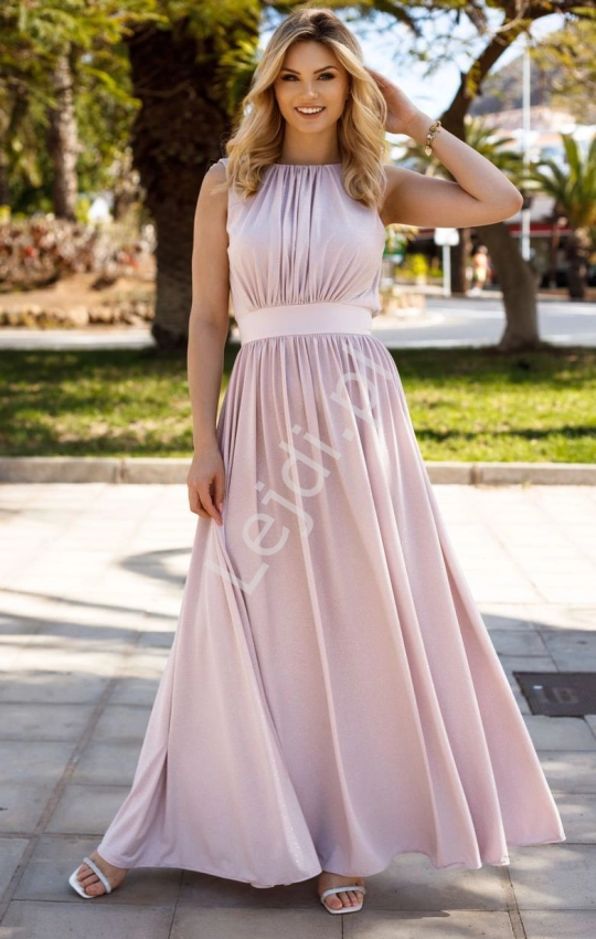Długa brokatowa sukienka w stylu greckim , jasny róż m427A 