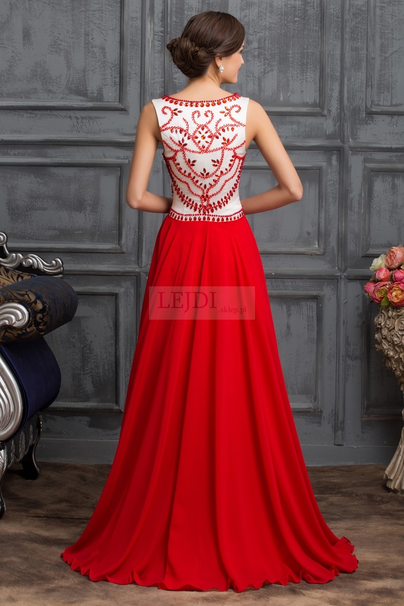 Długa czerwona suknia wieczorowa w stylu Sherri Hill 11146