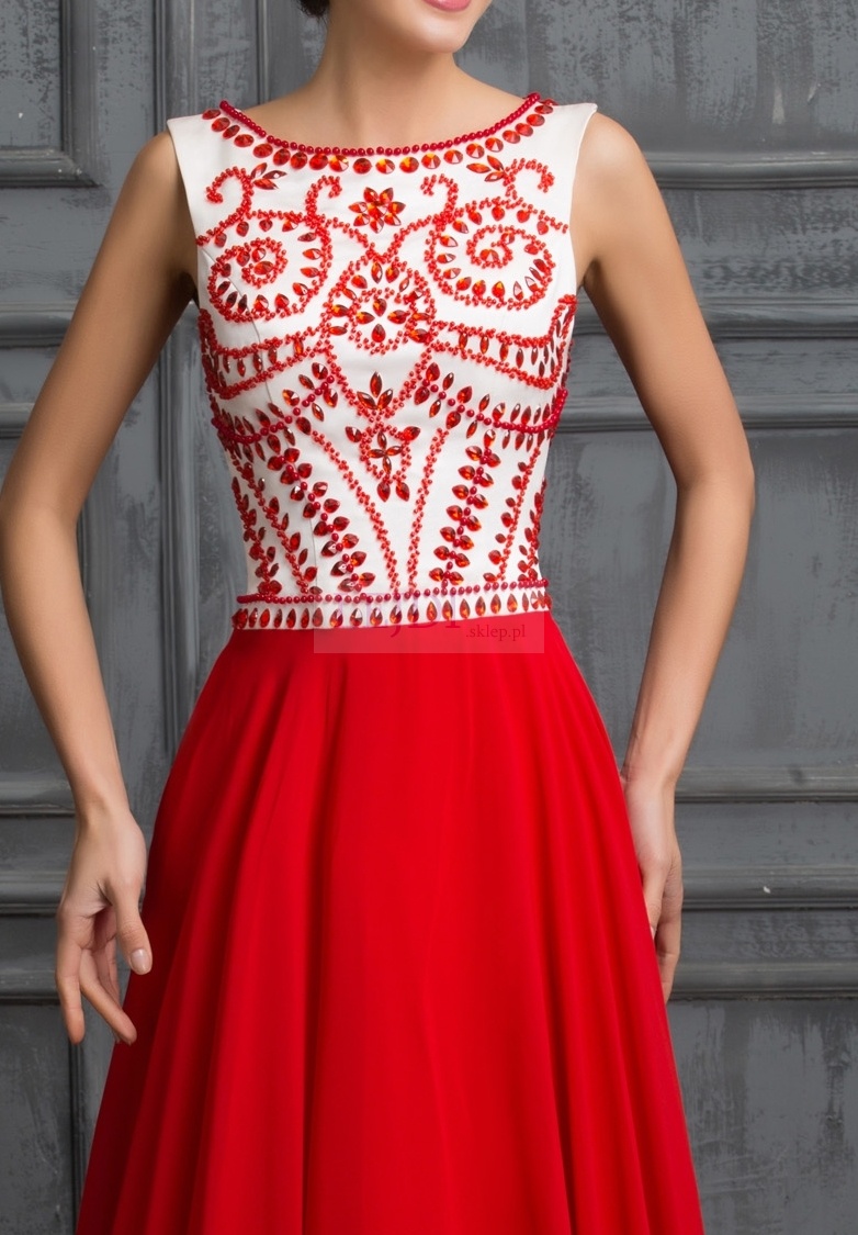 Długa czerwona suknia wieczorowa w stylu Sherri Hill 11146