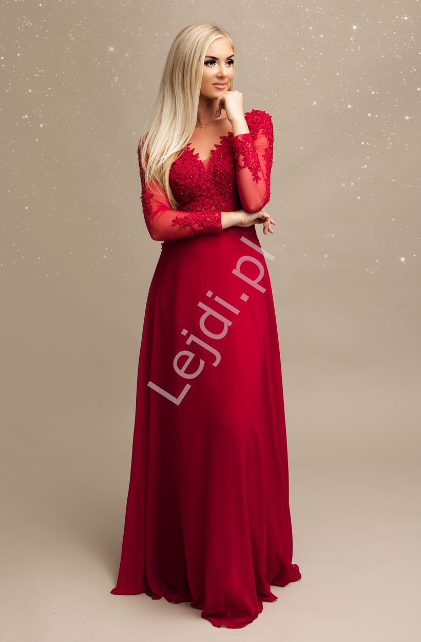 Długa suknia wieczorowa w kolorze czerwonego wina 1811 - Lejdi
