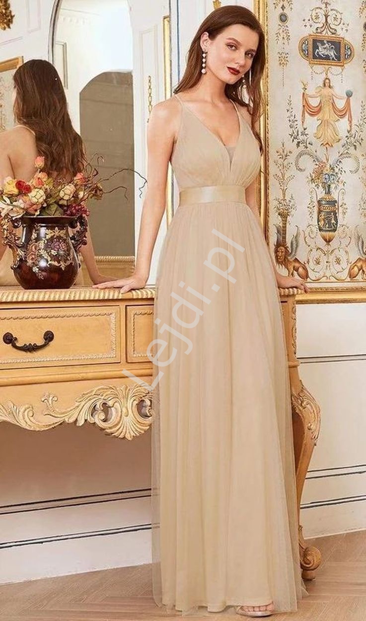 Długia suknia tiulowa w kolorze złota 0555 - Lejdi