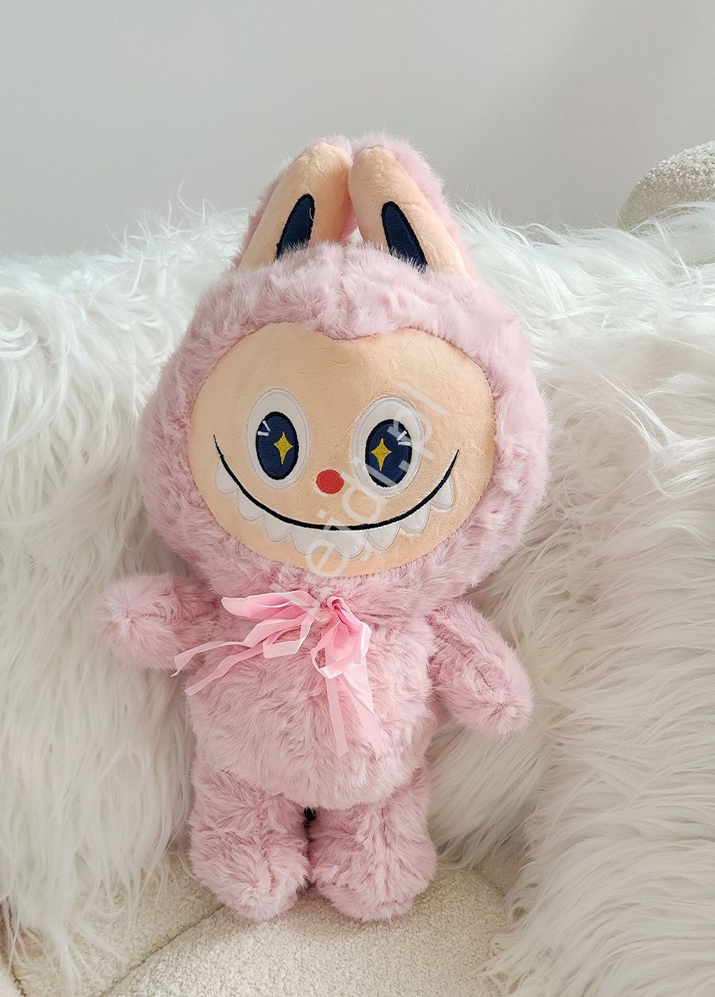 Duża maskotka Labuubu 45cm z mięciutkim futerkiem jasny róż