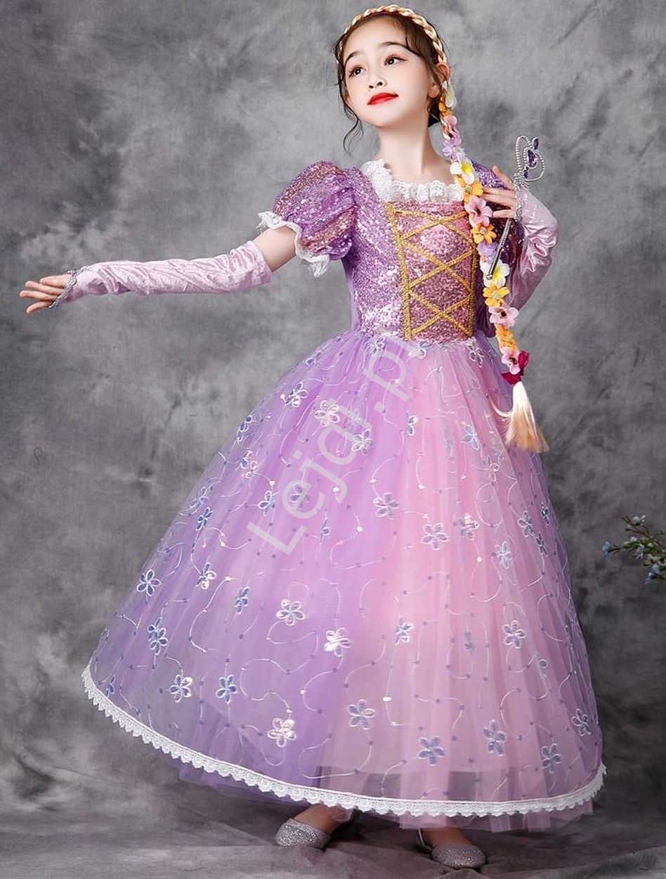  Dziecięca sukienka na bal karnawałowy, strój Roszpunki