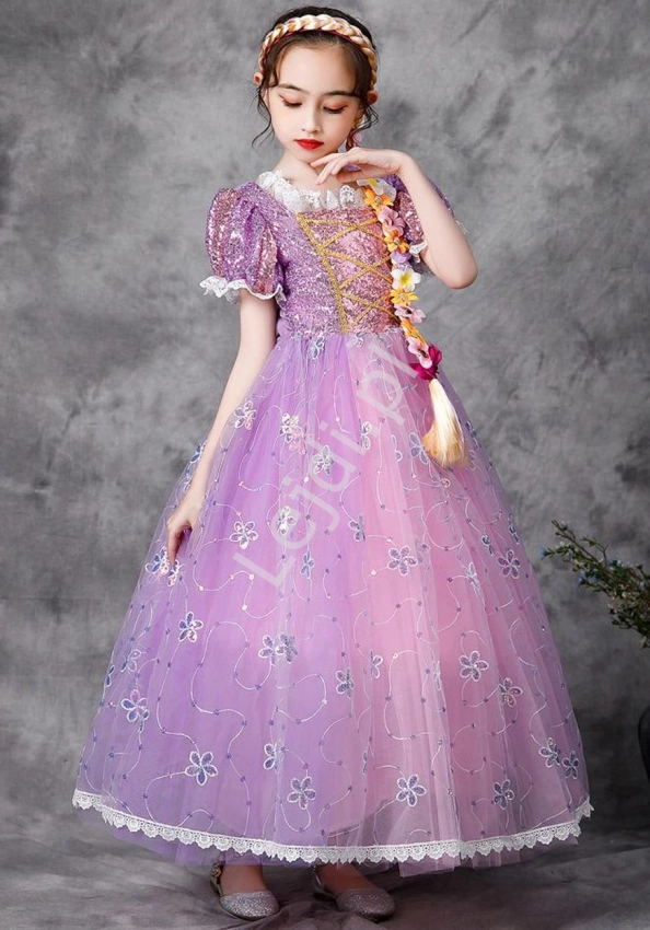Dziecięca sukienka na bal karnawałowy, strój Roszpunki , Kostium Zaplątani R031
