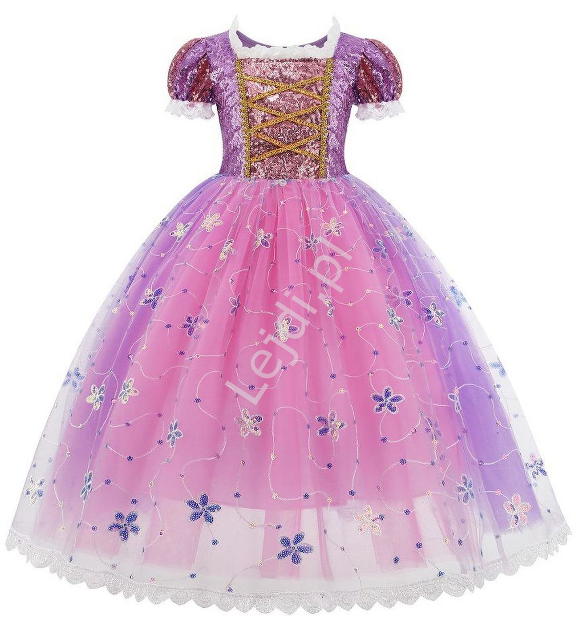  Dziecięca sukienka na bal karnawałowy, strój Roszpunki