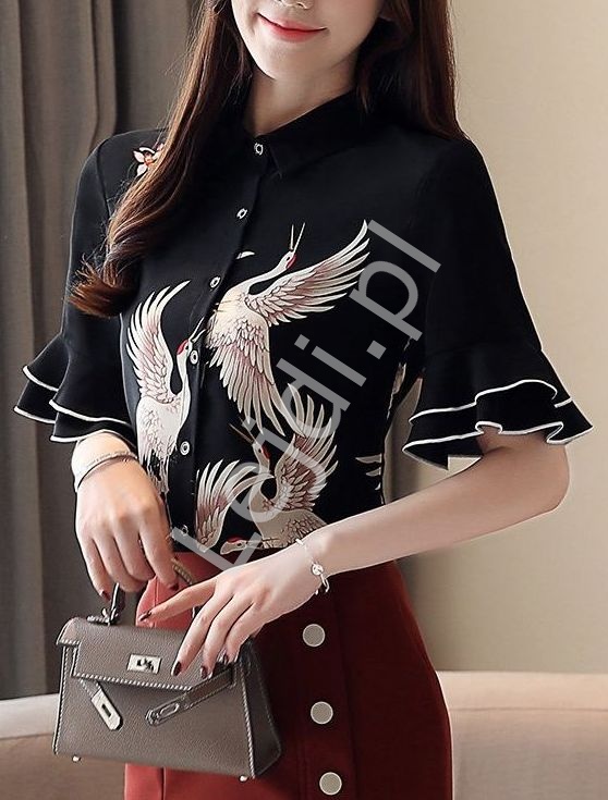 Elegancka bluzka z żurawiami 940 - Lejdi