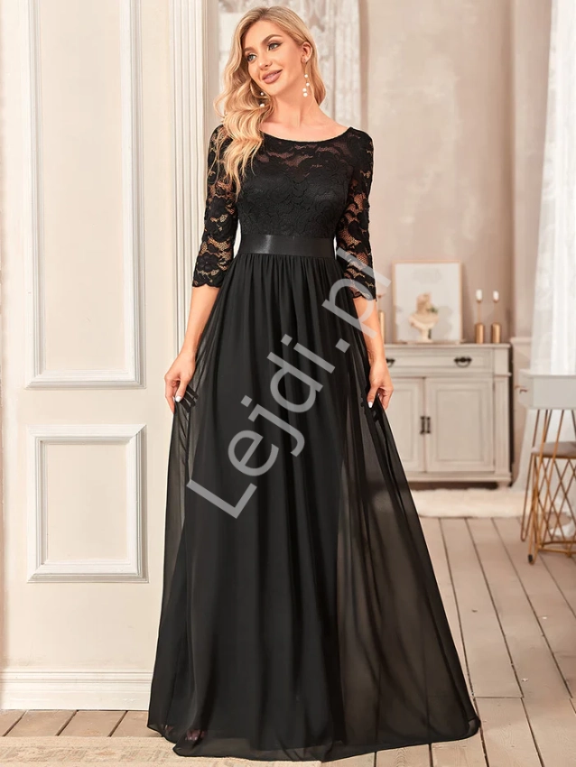Elegancka czarna suknia z koronkową górą 7412