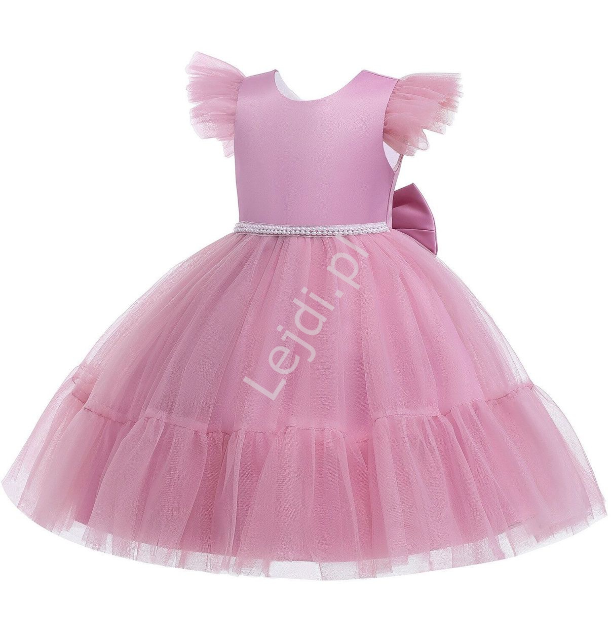 Elegancka sukienka dla dziewczynki w kolorze brudno różowym