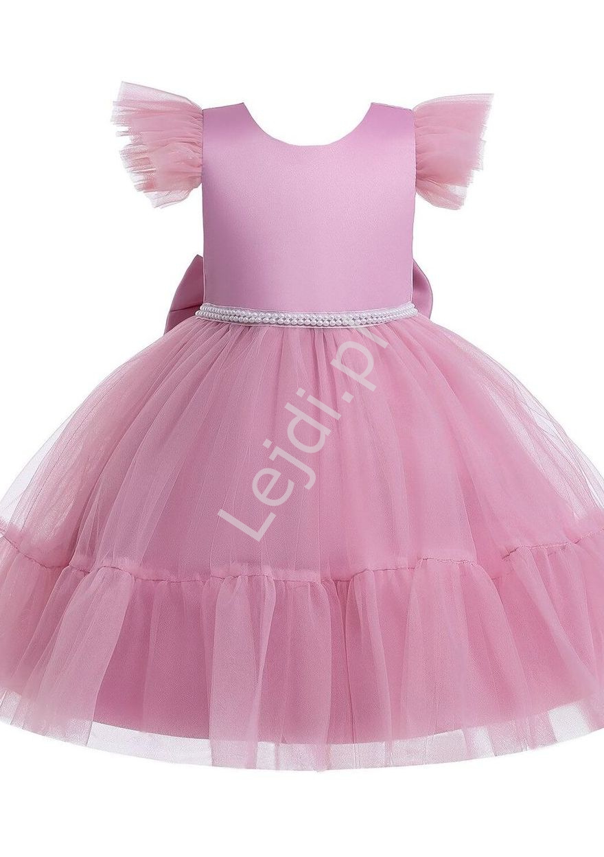 Elegancka sukienka dla dziewczynki w kolorze brudno różowym