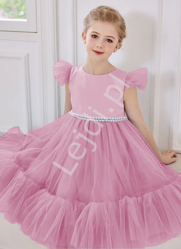 Elegancka sukienka dla dziewczynki w kolorze brudno różowym 5293