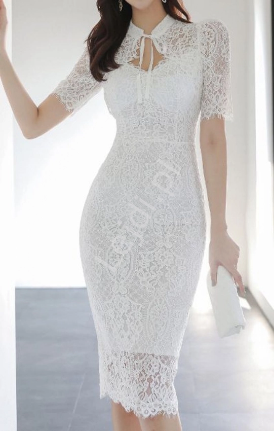 Elegancka sukienka do ślubu cywilnego, ołówkowa sukienka koronkowa 9321  