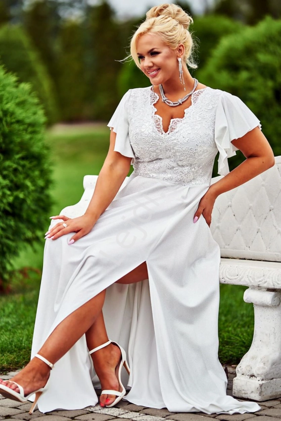 Elegancka sukienka ślubna z koronkowym zdobieniem, Laura ecru