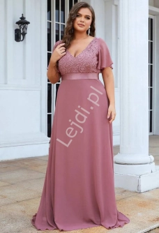 Elegancka sukienka szyfonowa z koronkową góra, stylowa sukienka na wesele rozmiar 56 - 0158