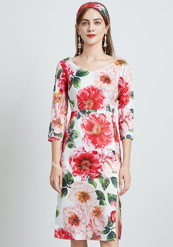 Elegancka sukienka w kwiatowy wzór 9106 - Lejdi