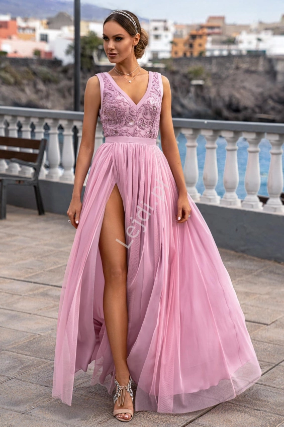 Elegancka sukienka wieczorowa w kolorze brudnego wrzosu, Charlotte EMO