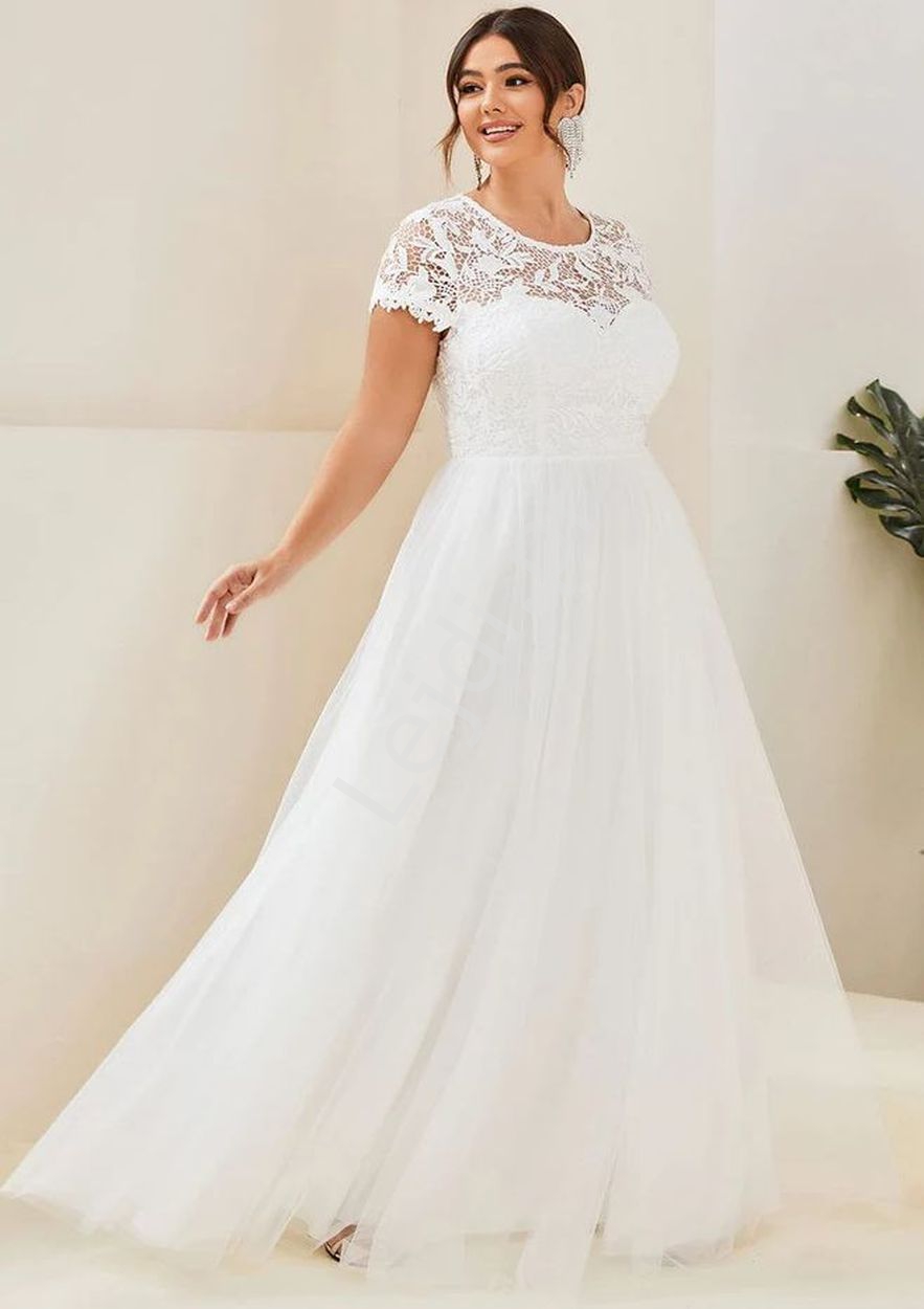  Elegancka suknia ślubna z koronkową górą