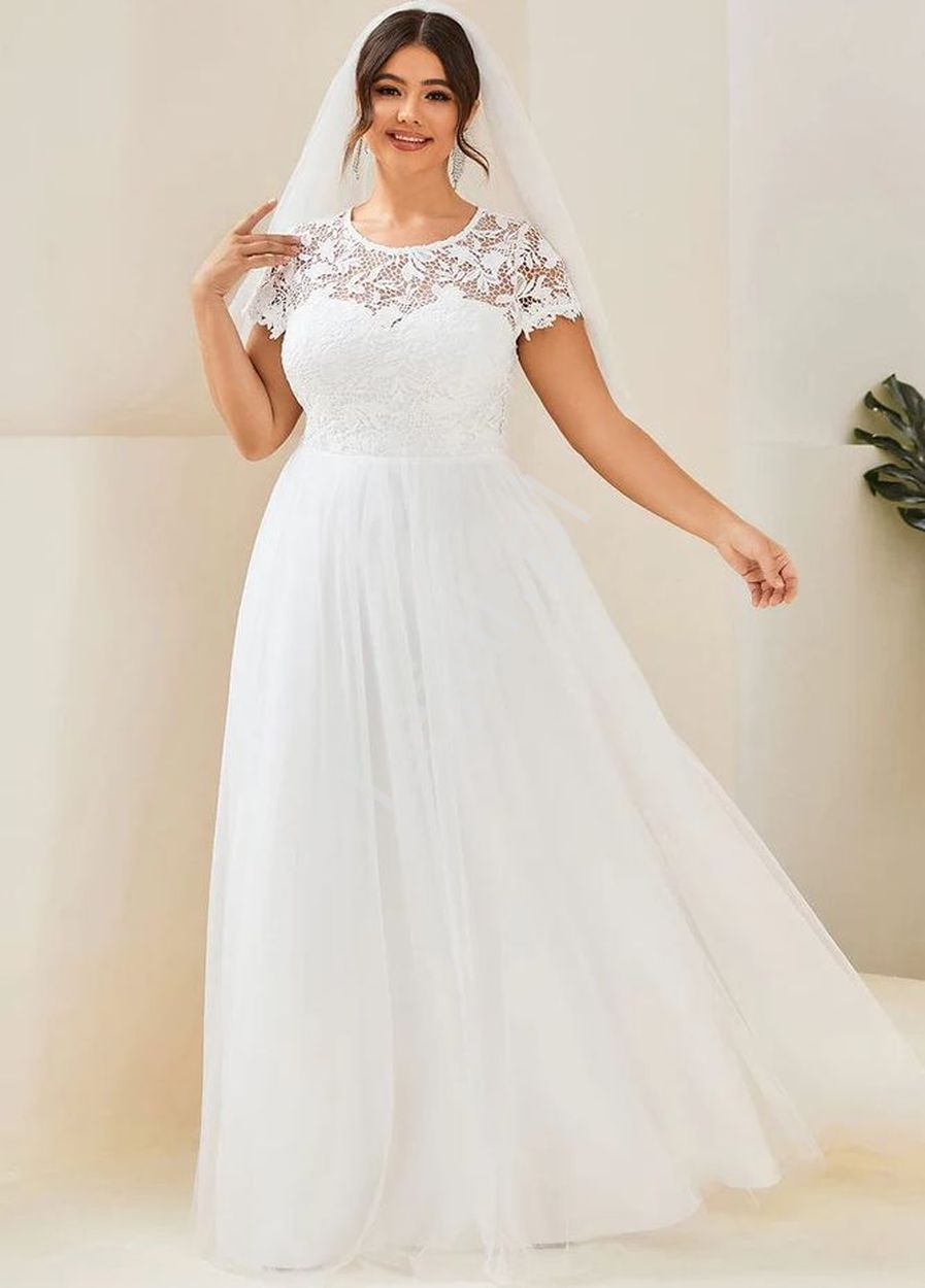  Elegancka suknia ślubna z koronkową górą