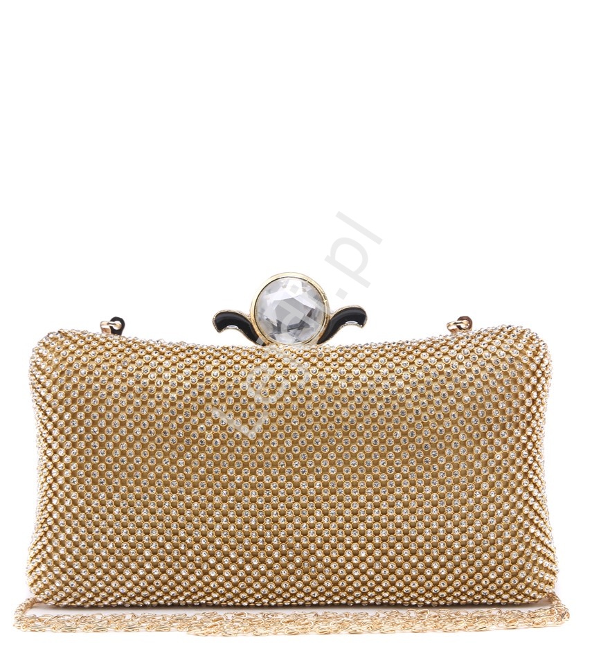 Elegancka torebka wieczorowa w złotym kolorze z dużym kryształkiem 013