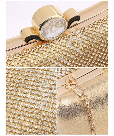 Elegancka torebka wieczorowa w złotym kolorze z dużym kryształkiem 013