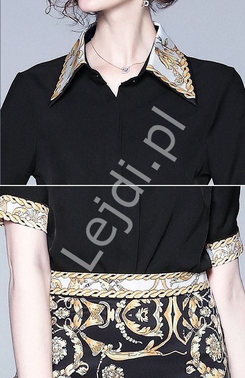 Elegancki dwuczęściowy zestaw bluzka i spódnica we wzory 8681