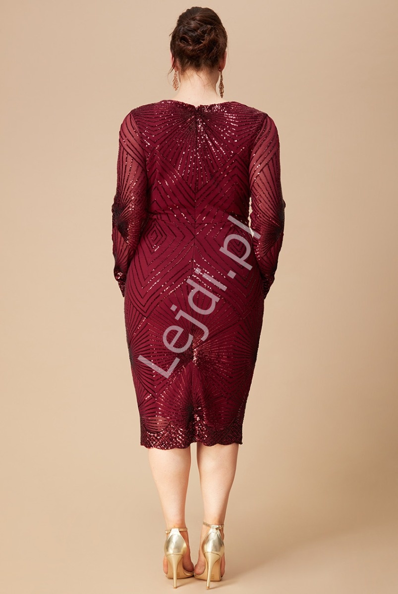 Fenomenalna sukienka cekinowa w kolorze czerwonego wina, plus size Goddiva 2617p