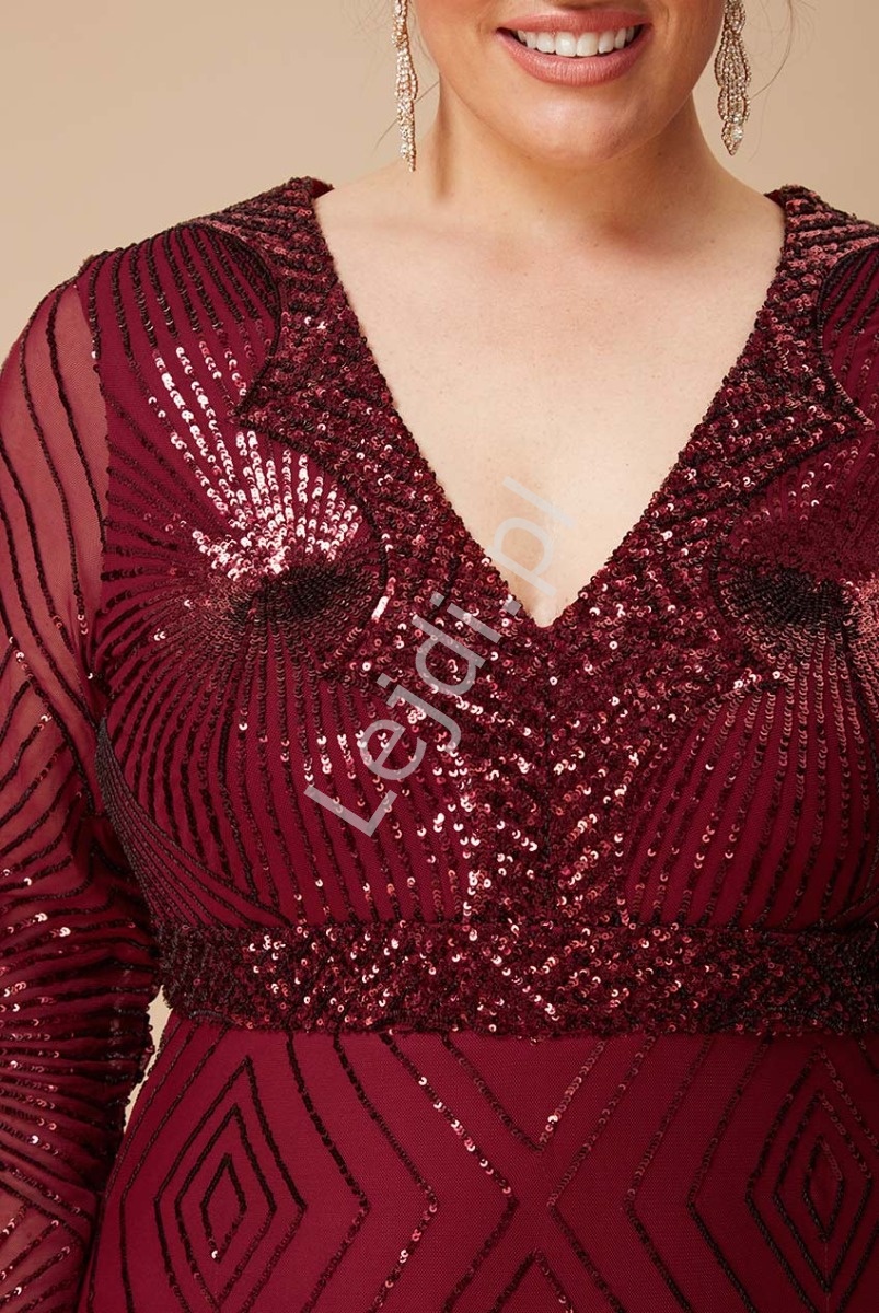 Fenomenalna sukienka cekinowa w kolorze czerwonego wina, plus size Goddiva 2617p