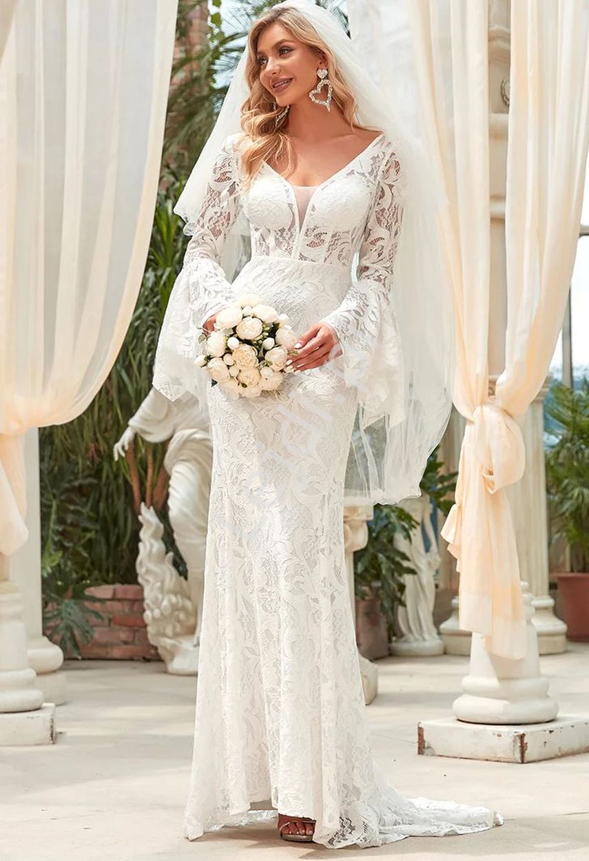 Fenomenalna sukienka ślubna z koronki, koronkowa sukienka w stylu boho 0380