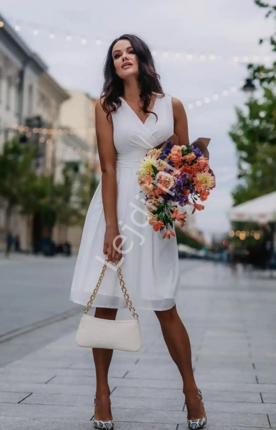 Fenomenalna sukienka szyfonowa w kremowym kolorze, ślub cywilny, poprawiny, koktajl party  KM117