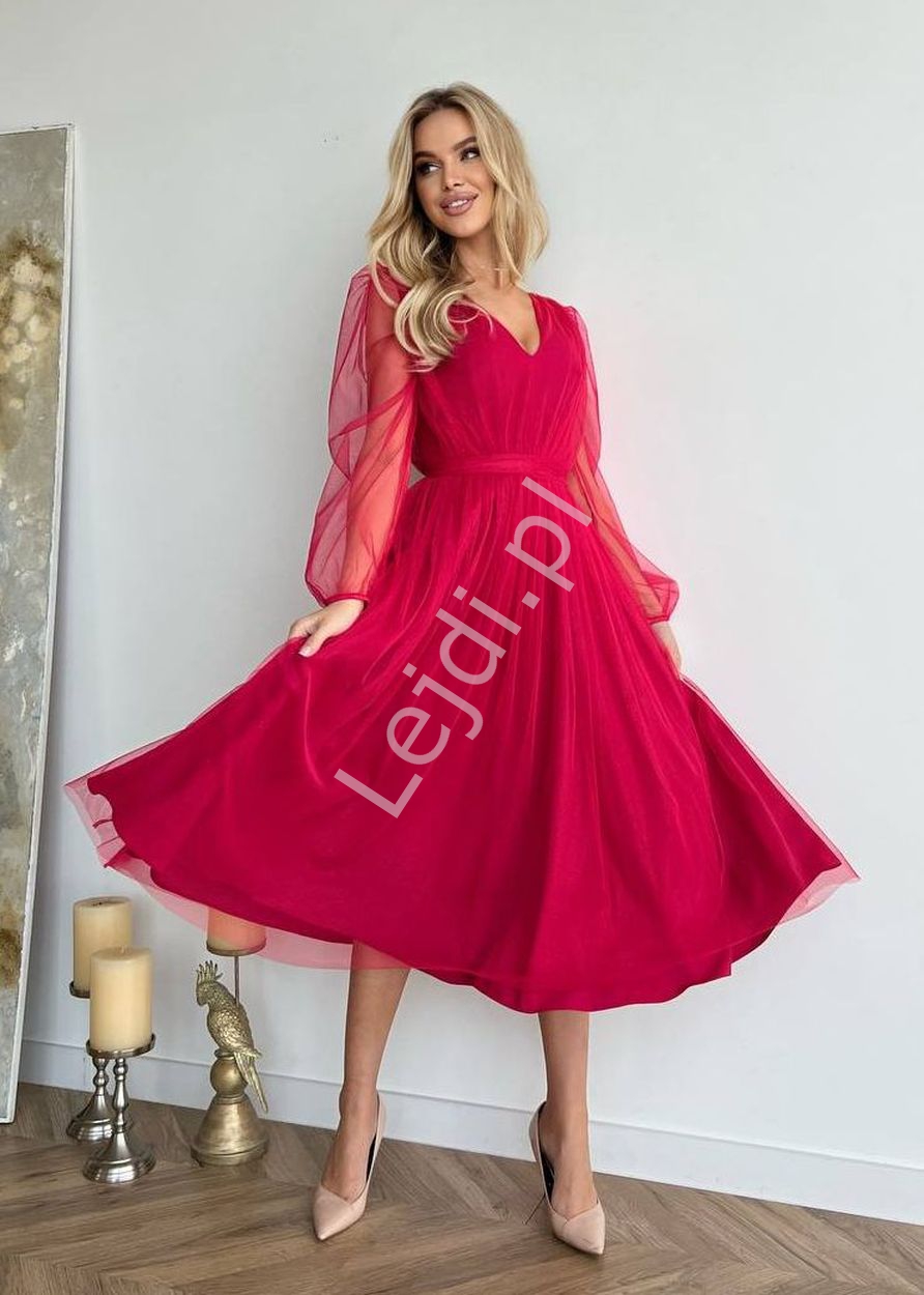 Fenomenalna sukienka tiulowa w kolorze fuksji z brokatem