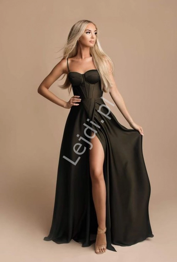 Fenomenalna sukienka wieczorowa z gorsetem, czarna sukienka na wesele, studniówkę 2331