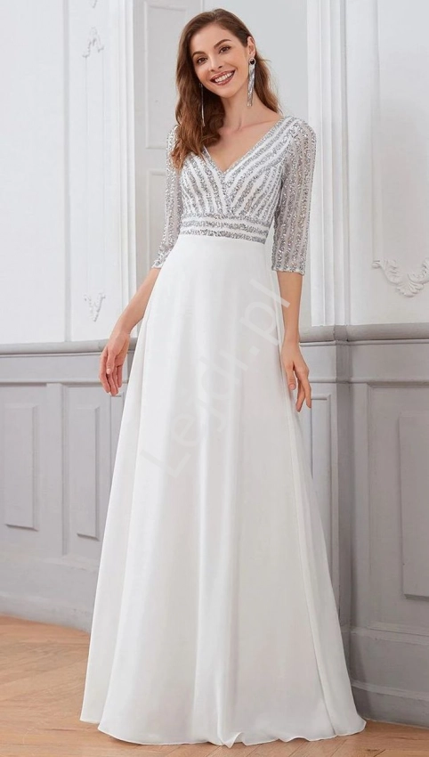 Fenomenalna suknia ślubna z cekinową górą 0751