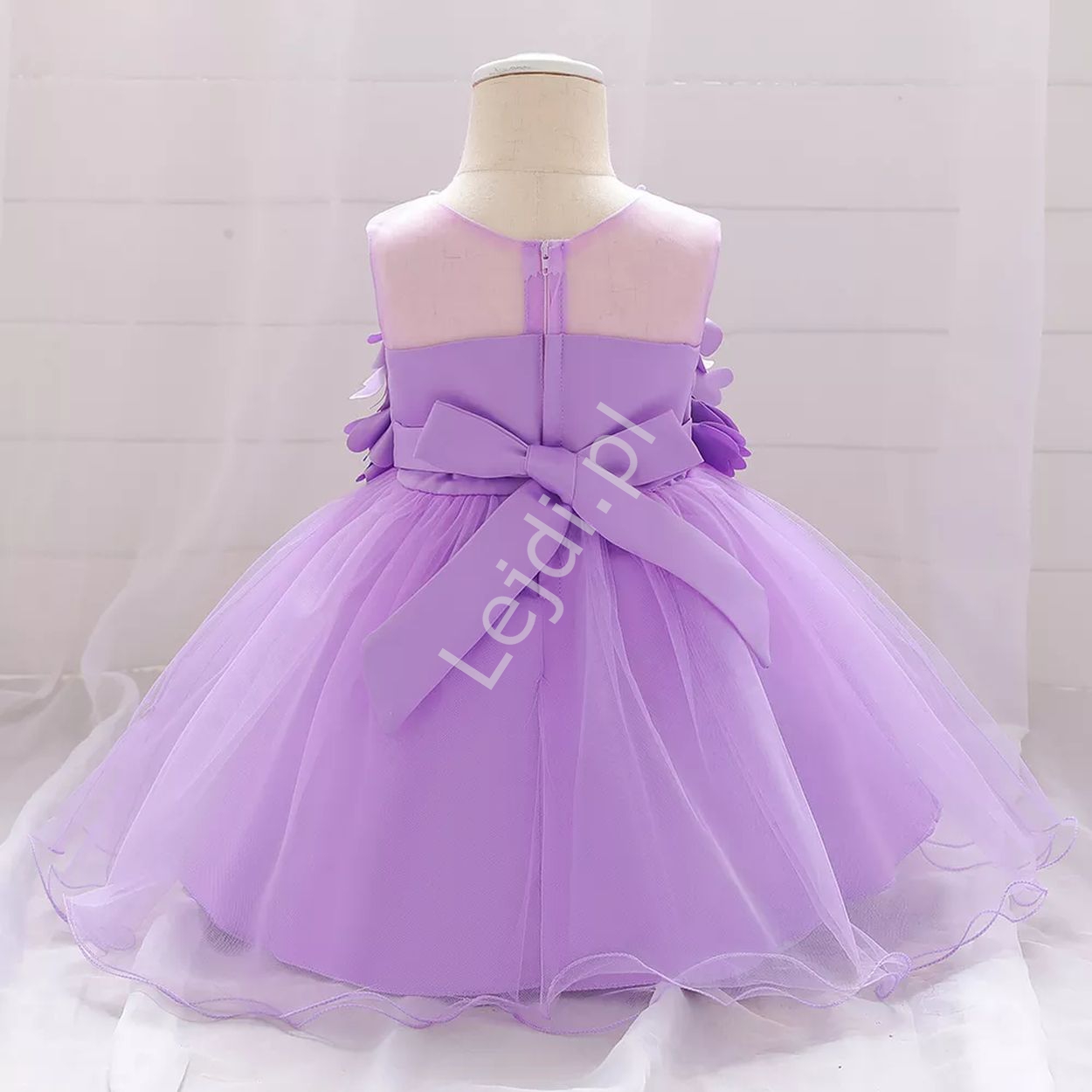 Fioletowa sukienka dla dziewczynki z kwiatami 3D