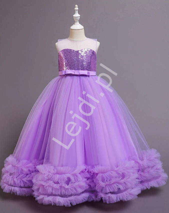 Lawendowa suknia dziecięca na wesele, dla małej druhny, balowa suknia dla dziewczynki 8001