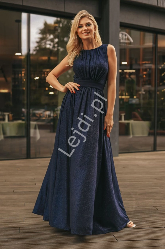 Granatowa suknia wieczorowa z brokatem, m427A 