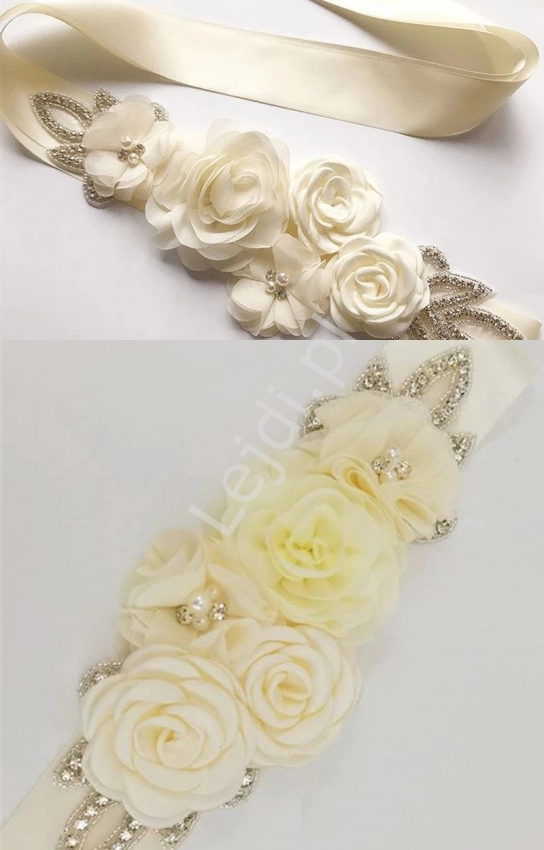Jasno beżowy pasek do sukienki z kwiatami 3D, 233