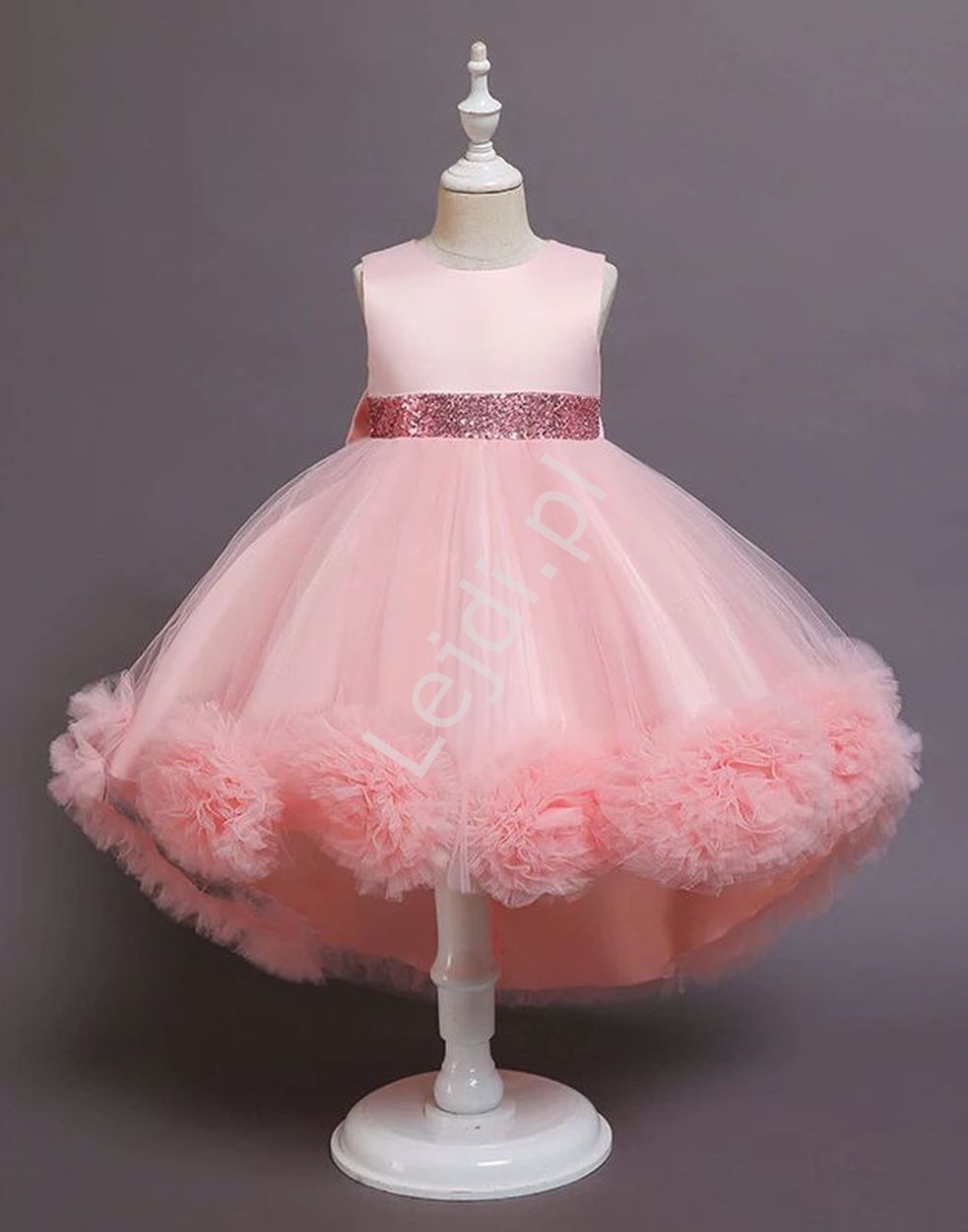 Jasno różowa balowa suknia dla dziewczynki, dziecięca sukienka do tańca towarzyskiego 