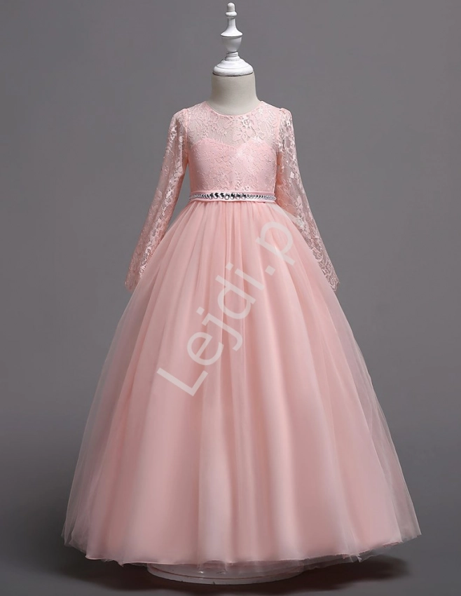 Jasno różowa długa suknia wieczorowa dla dziewczynki 023