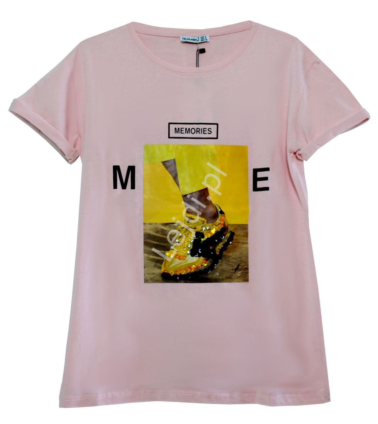 Jasno różowa koszulka damska z zdobionym adidasem