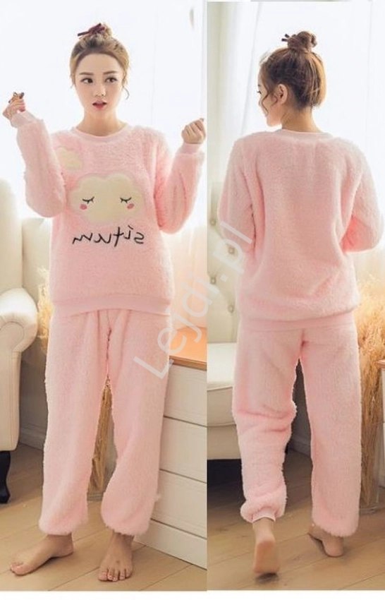 Jasno różowa piżama z miękkiego misia, ciepła piżama jesienno zimowa 4250