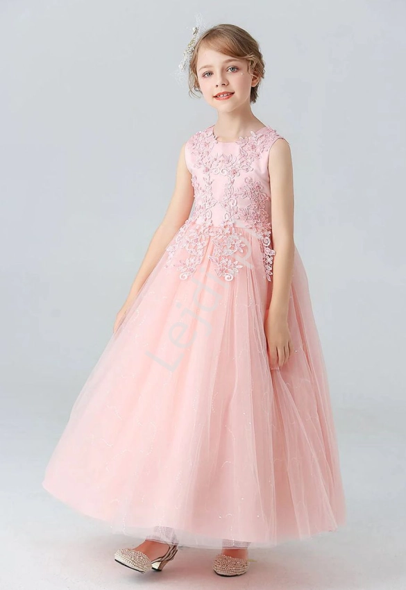 Jasno różowa sukienka dla dziewczynki na wesele, na bal, dziecięca sukienka wieczorowa BX683