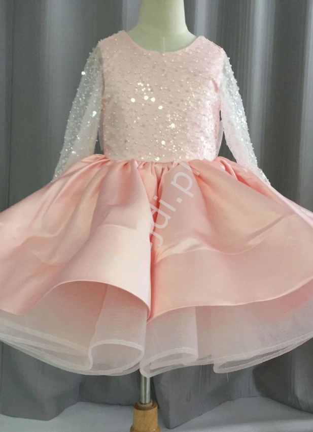 Jasno różowa sukienka dla dziewczynki z cekinami 398