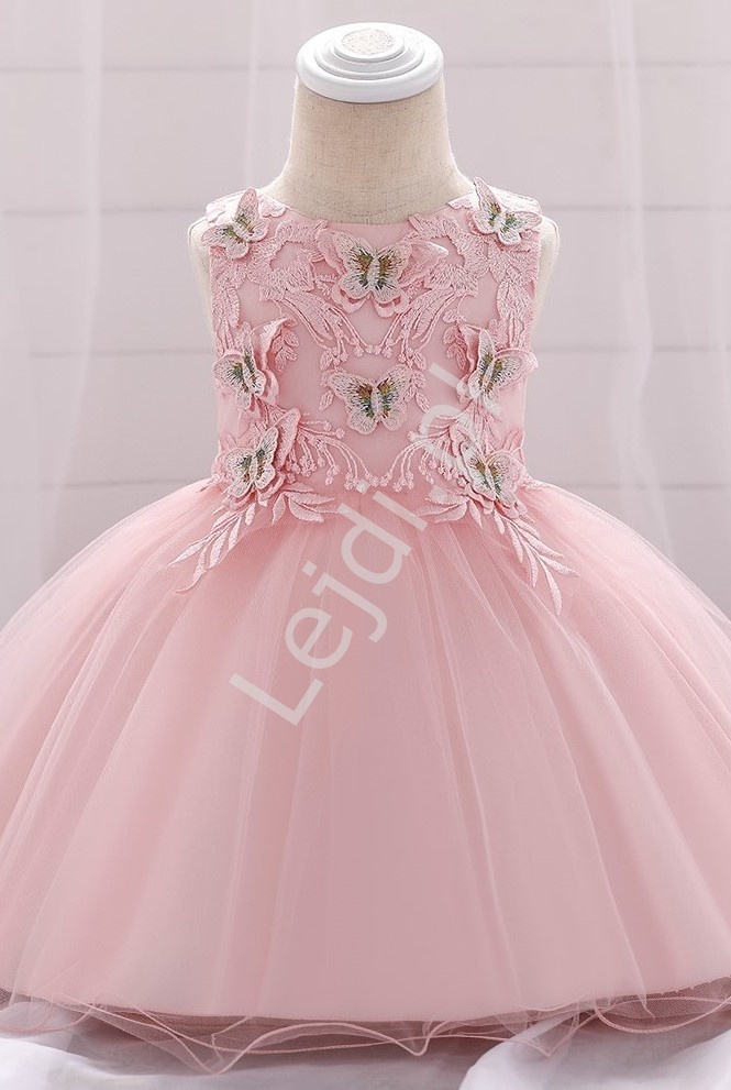 Jasno różowa sukienka dla dziewczynki z motylkami 899