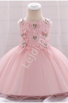 Jasno różowa sukienka dla dziewczynki z motylkami 899