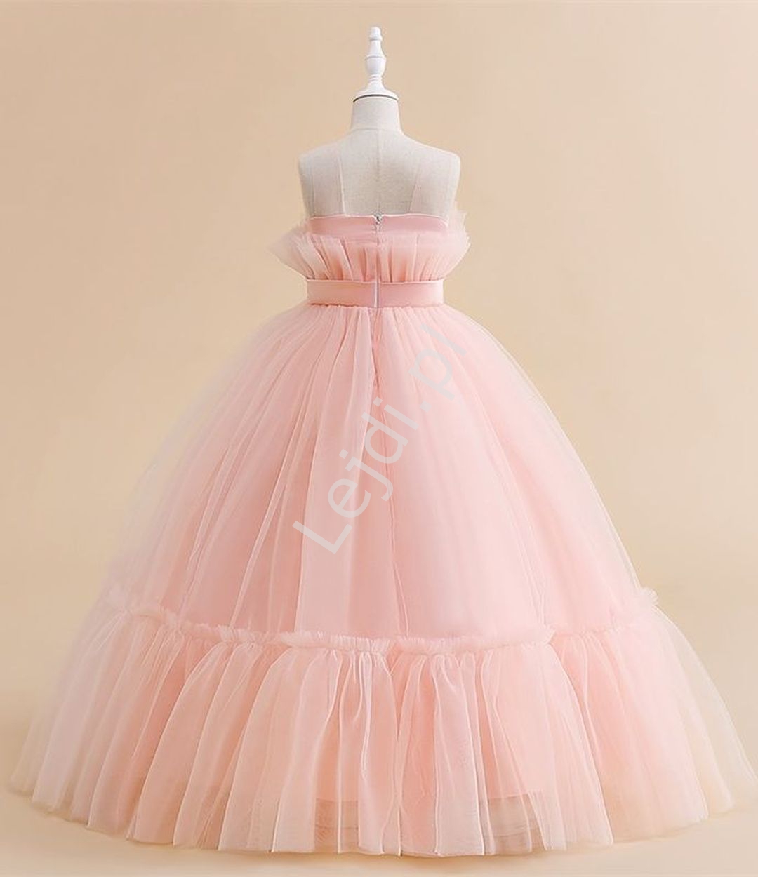 Jasno różowa sukienka dla dziewczynki z tiulu, długa sukienka na wesele
