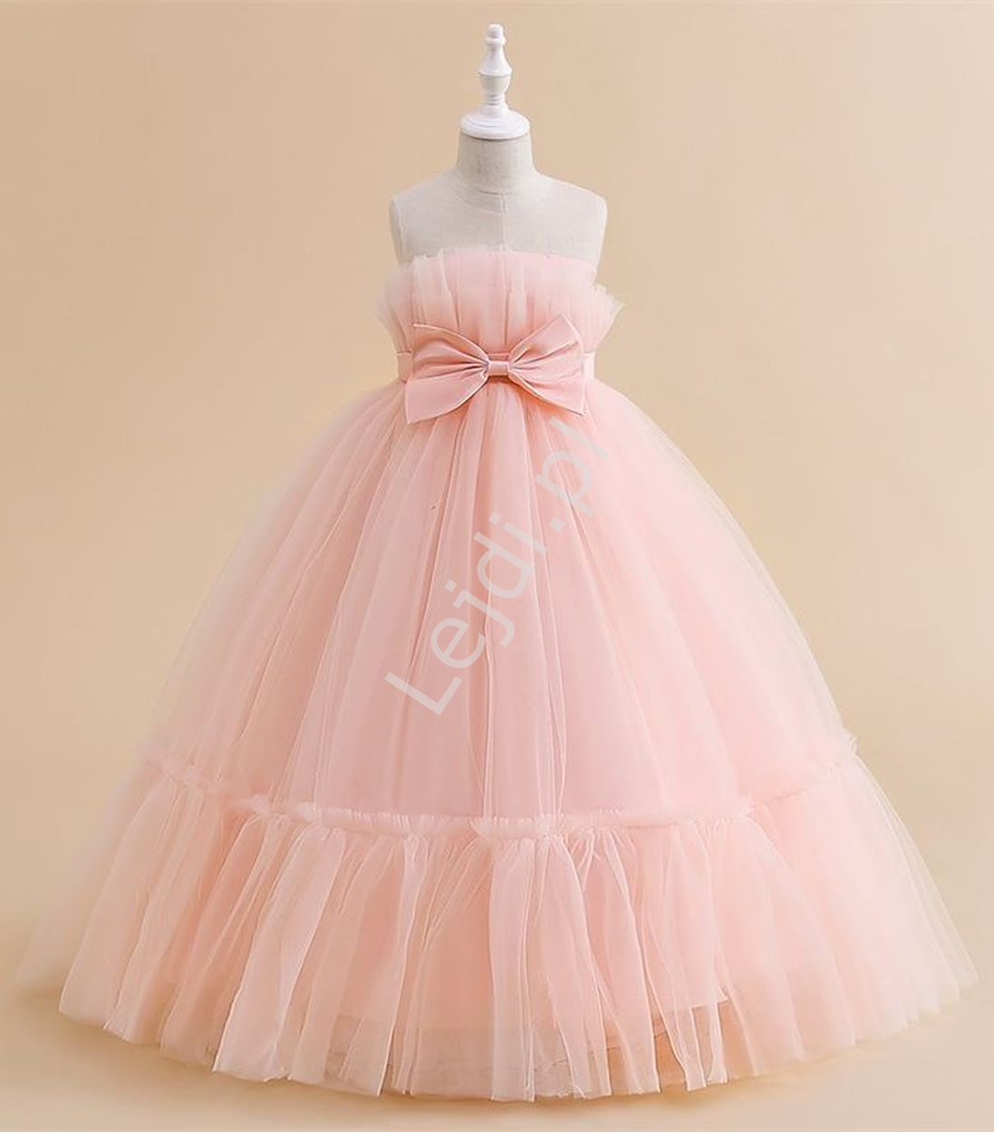 Jasno różowa sukienka dla dziewczynki z tiulu, długa sukienka na wesele